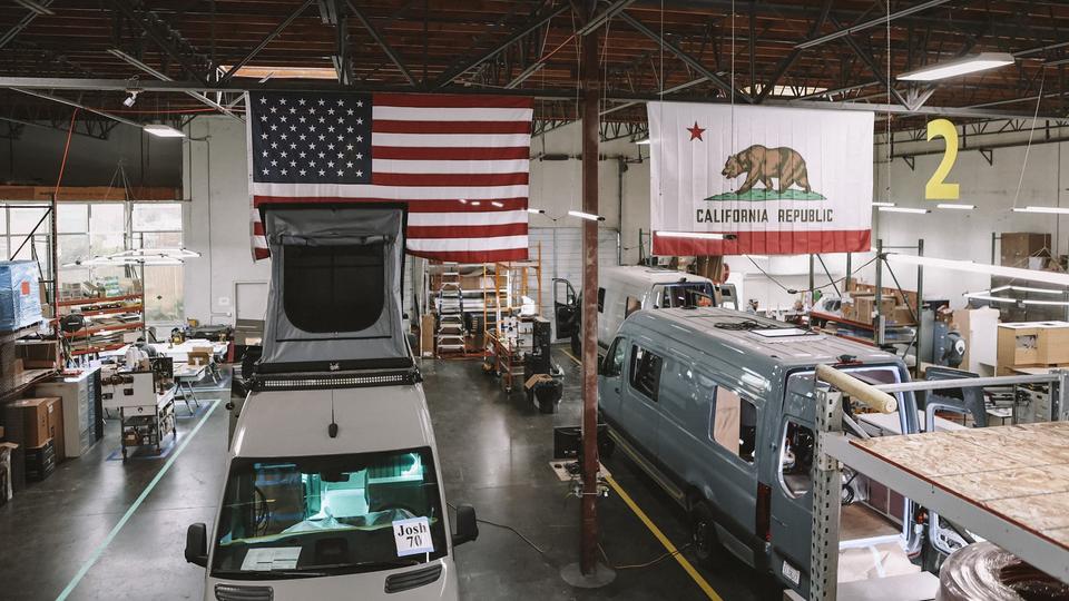 Vans in production at the Tiny Planet workshop in Sacramento