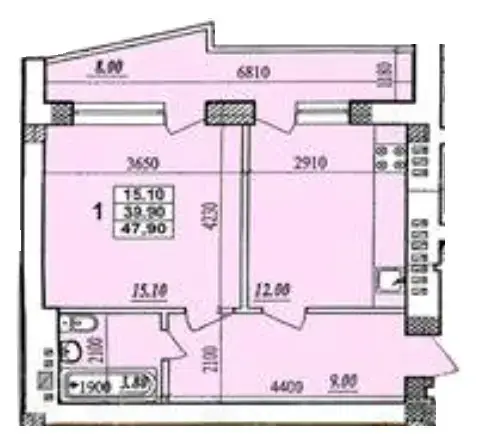 Планировка 1-комнатной квартиры в ЖК Парковый — вариант 5