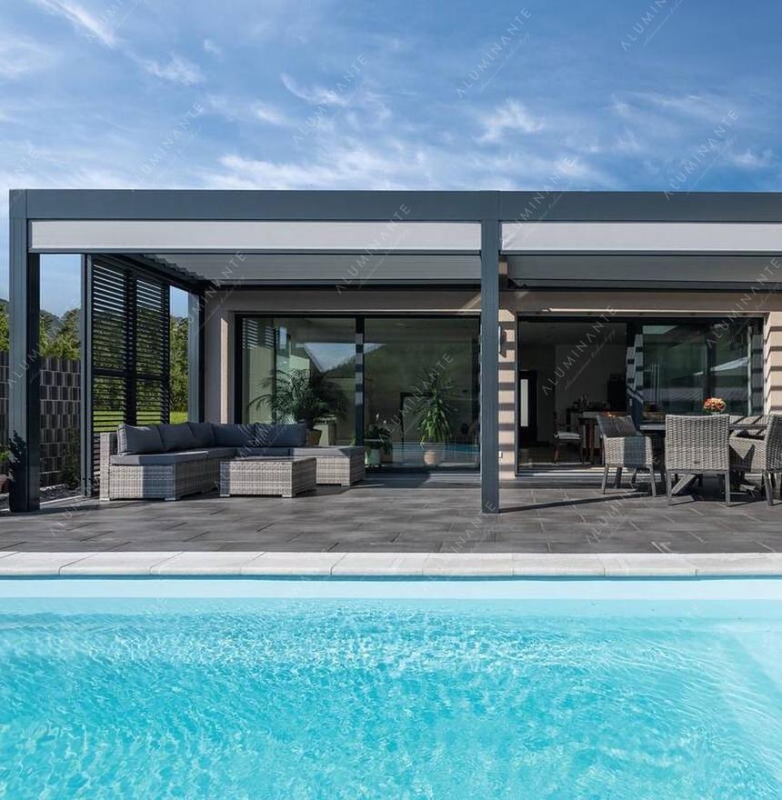 Wall-mounted dual-module pivot-sliding pergola with VITO ZIP shading, photo 2