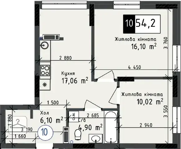 Планування 2-кімнатної квартири в ЖК Odesa City