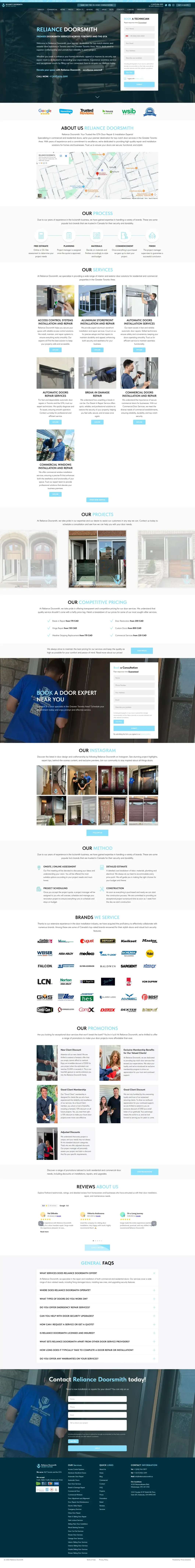 Главная страница сайта Reliance Doorsmith целиком