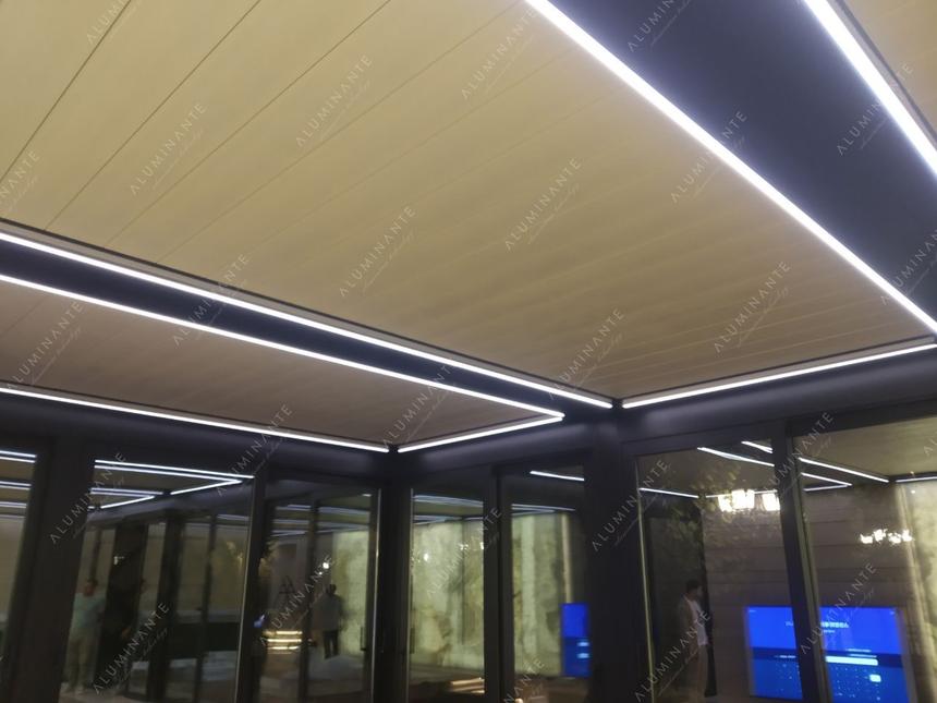 Showroom sample of louvered pergolas