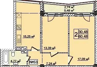2-кімнатне планування Costa Fontana — варіант 9