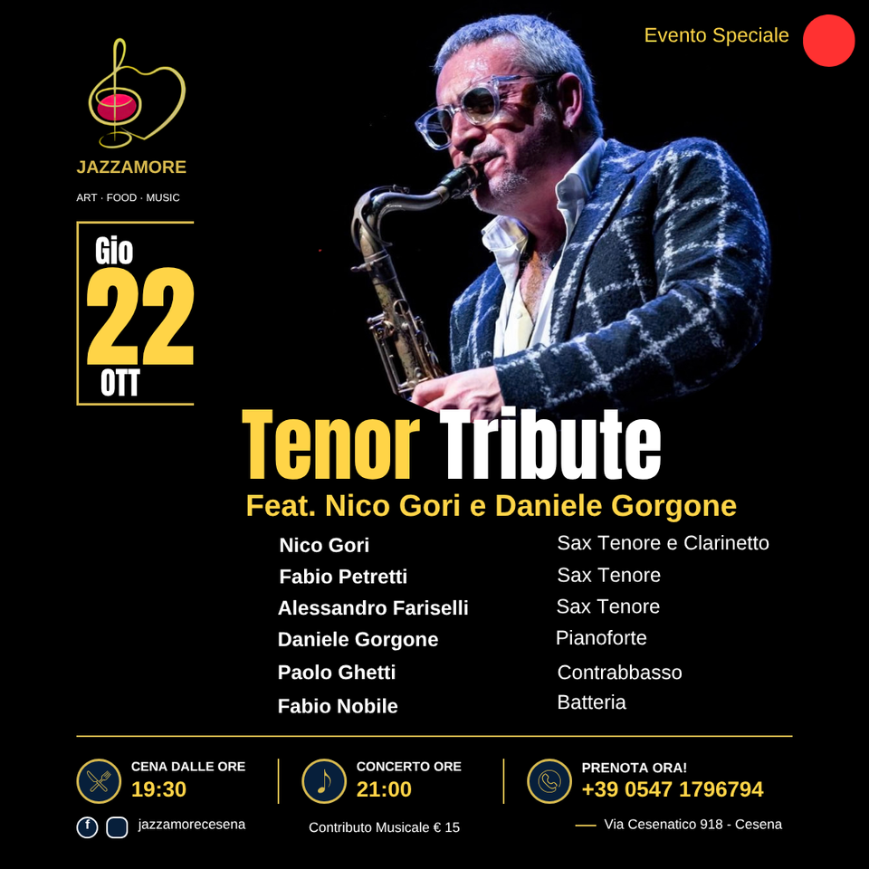 Locandina Tenor Tribute, 22 ottobre 2026 al Jazzamore di Cesena