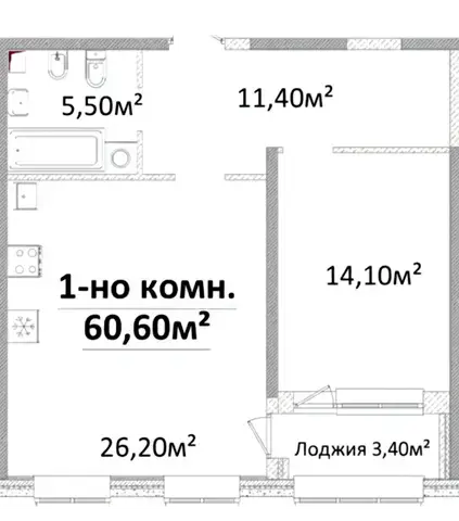 Планировка 1-комнатной квартиры в ЖК Оскар — вариант 7