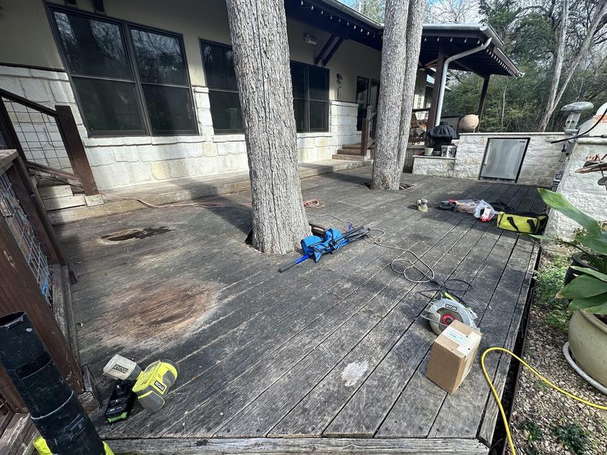 IPE deck restoration Lakeway TX — sanding the hardwood surface