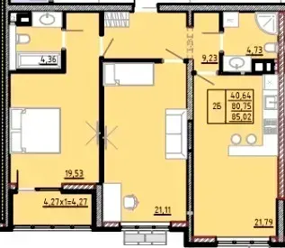 Планировка 2-комнатной квартиры в ЖК Modern — вариант 6