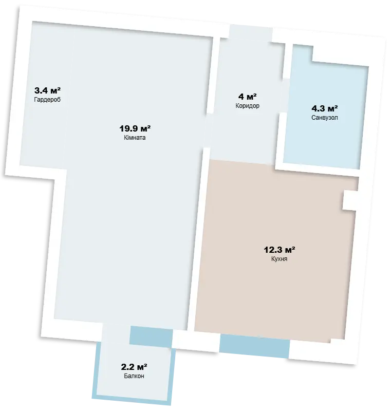 1-комнатная квартира — планировка 12