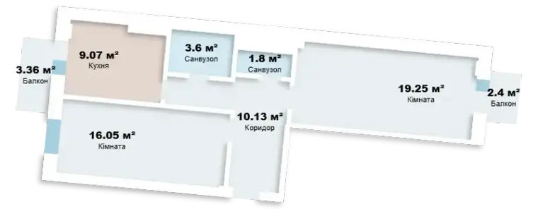 Планировка 2-комнатной квартиры в ЖК Вентимилья