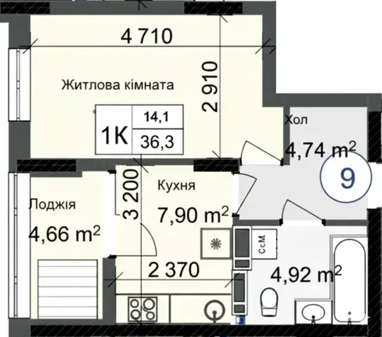 1-кімнатна квартира в ЖК Odesa City — варіант 7