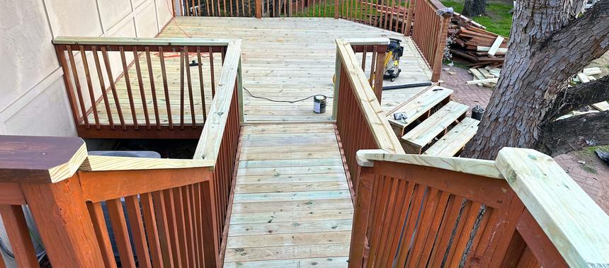 Two wooden decks and bridge restoration Austin TX — completed project