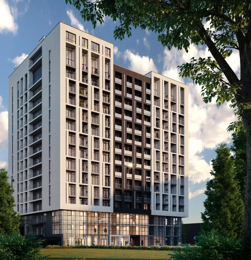 ЖК WELL towers — фасад апарт-комплекса в центре Львова