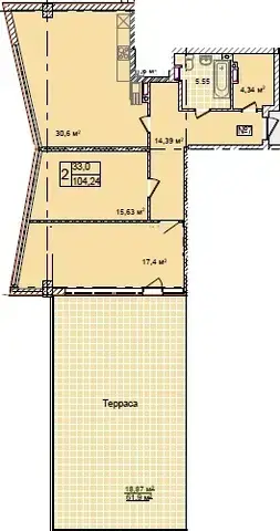 2-кімнатне планування Costa Fontana — варіант 6