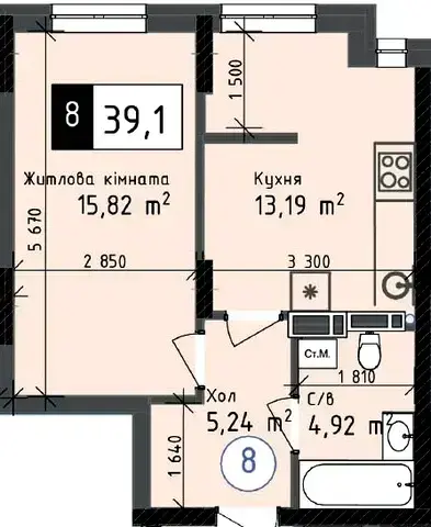 1-кімнатна квартира в ЖК Odesa City — варіант 4