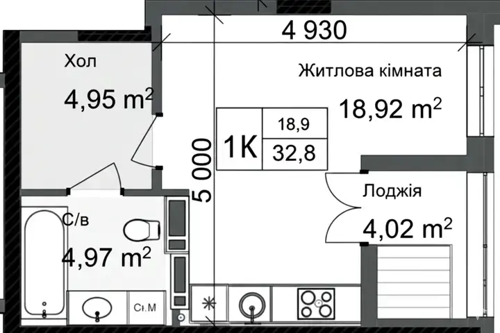 Студія в ЖК Odesa City — варіант планування