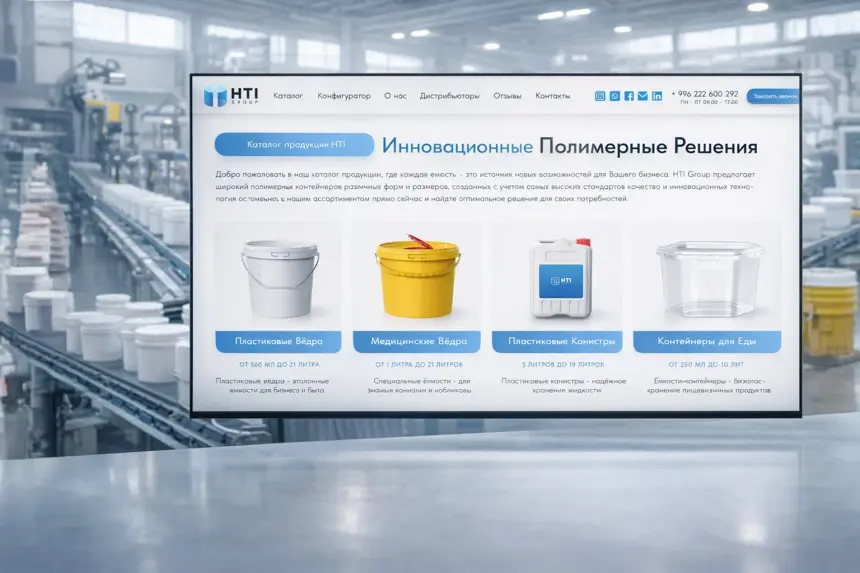HTI Group catalogue on a laptop in a warehouse