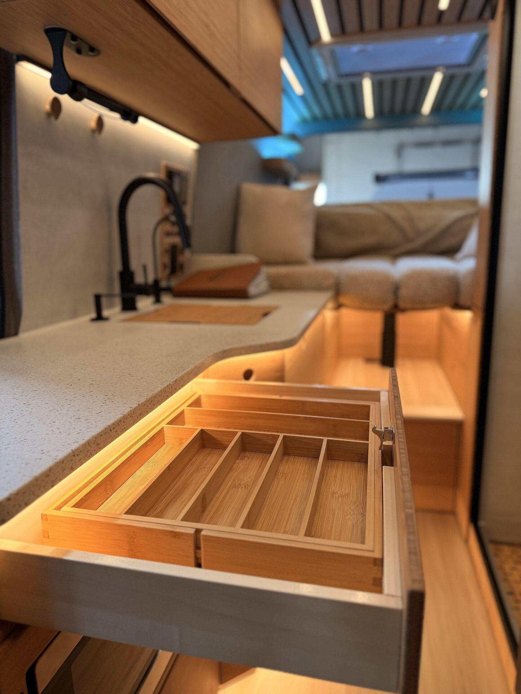 Aura galley kitchen with a cutlery drawer