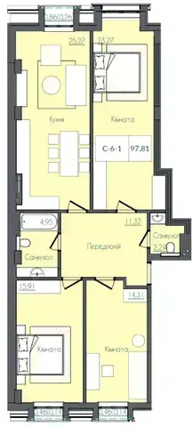 ЖК Консул — планування 3-кімнатної квартири, варіант 2