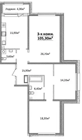 3-комнатная квартира в ЖК Оскар — вариант 3