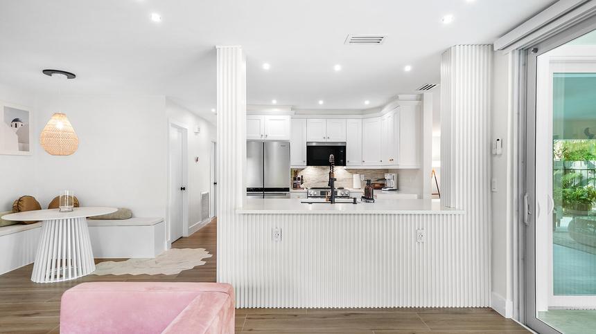 Bright kitchen and breakfast nook set for a photo shoot