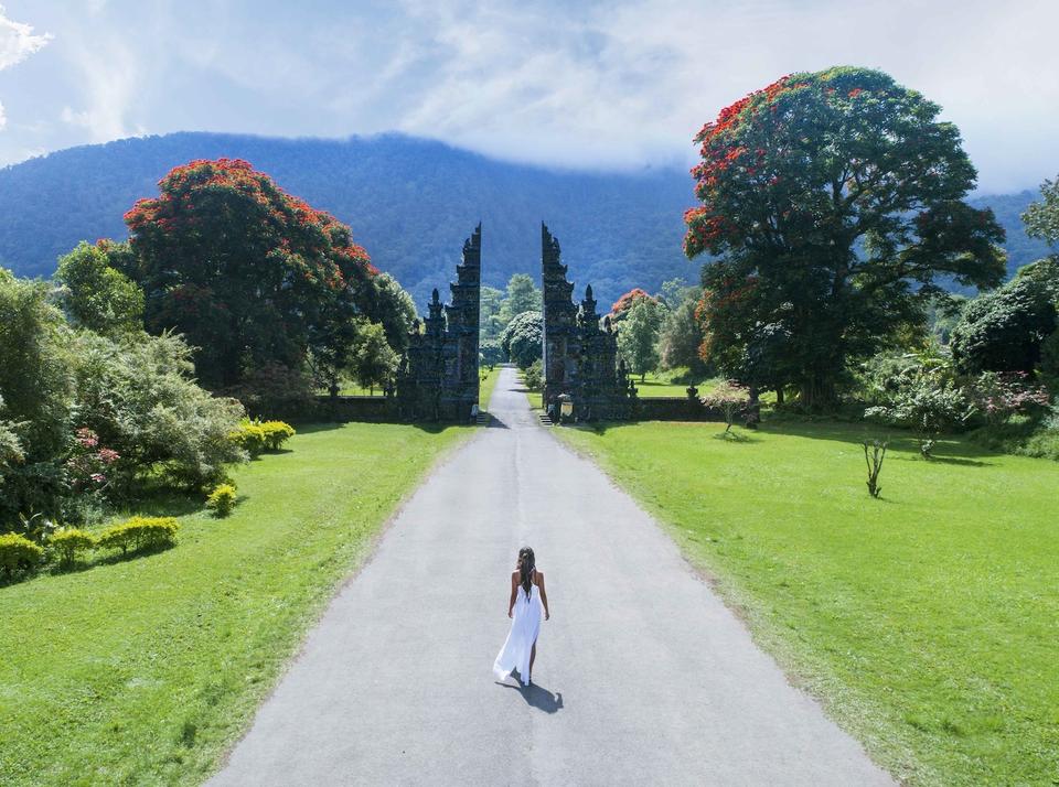 Tree-lined entrance drive at Handara Golf and Resort in the Bedugul highlands