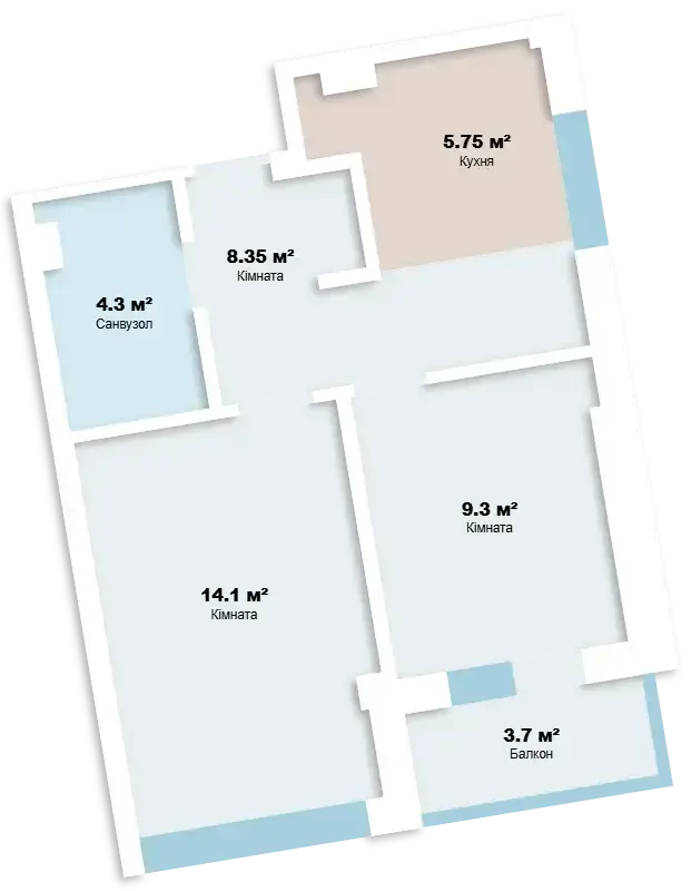 Планування 2-кімнатної квартири в ЖК Comfort Hall