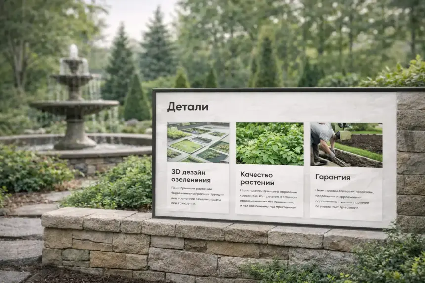 Страница услуг GreenFuture на экране под открытым небом