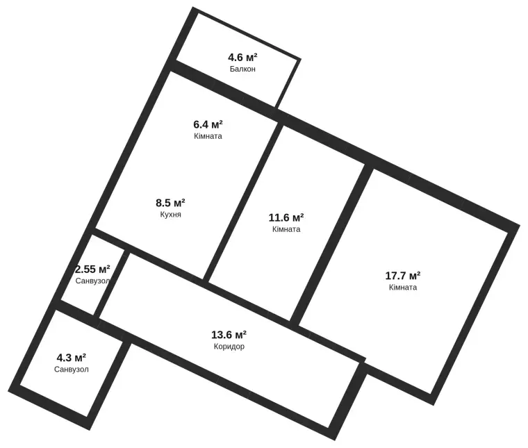 Планування 2-кімнатної квартири в ЖК ЛісSky площею від 66 м²