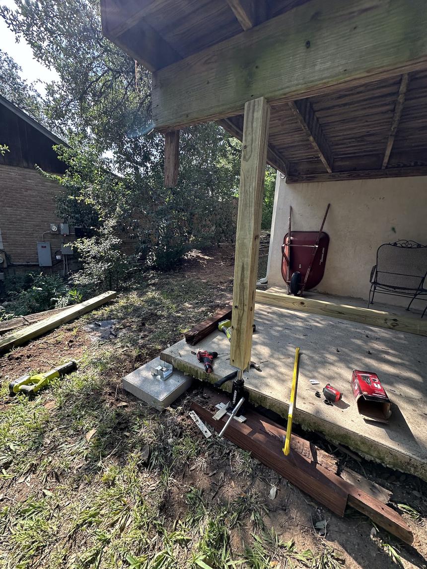 Deck repair Austin TX — structural post replacement, sanding and painting