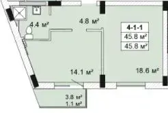 Планування 1-кімнатної квартири в ЖК Golden City — варіант 18