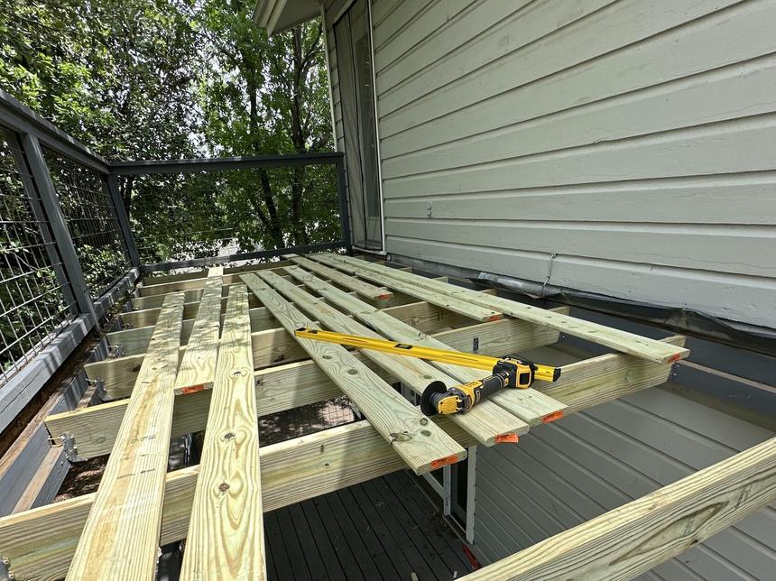 Structural beam replacement on two-level deck Lakeway TX