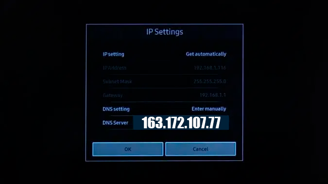 Ввод адреса DNS-сервера на экране телевизора