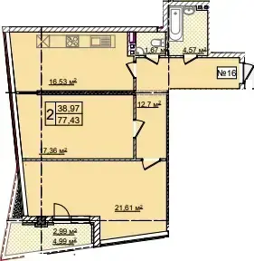 2-кімнатне планування Costa Fontana — варіант 7