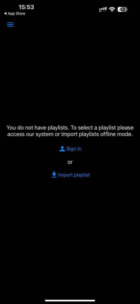 Стартовый экран OttPlayer с кнопками Sign In и Import playlist