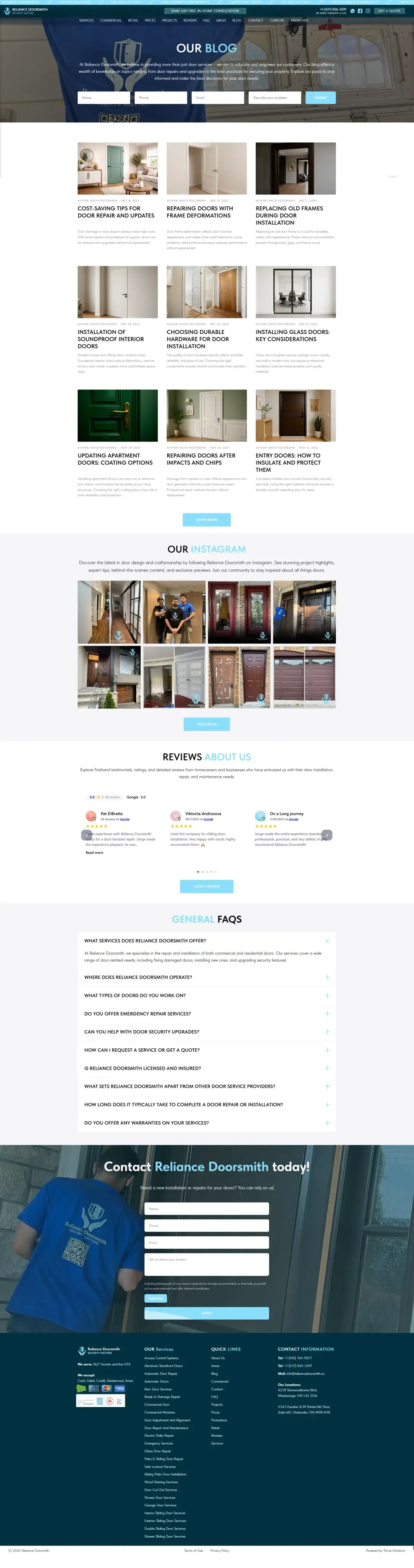 Страница блога на сайте Reliance Doorsmith