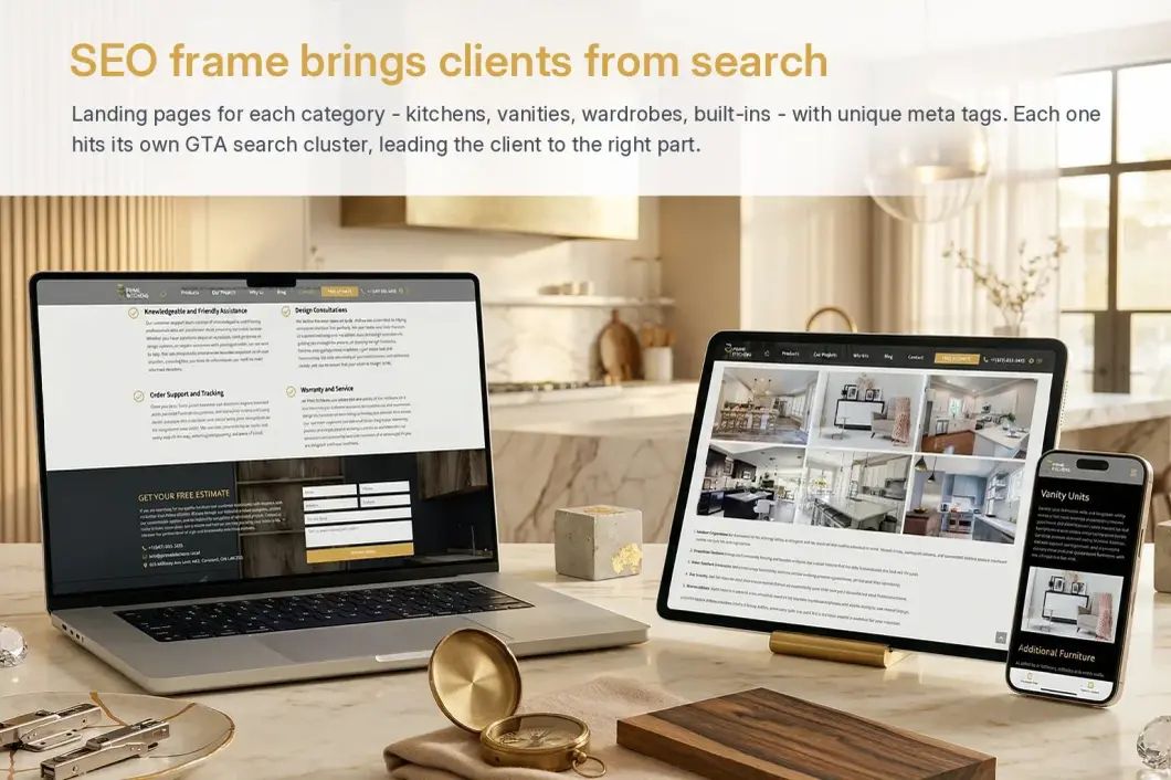 Посадочные страницы категорий Prime Kitchens для привлечения клиентов из поиска