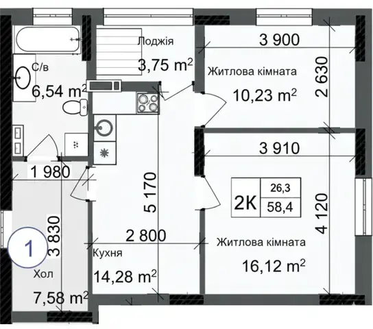 2-кімнатна квартира в ЖК Odesa City — варіант 9