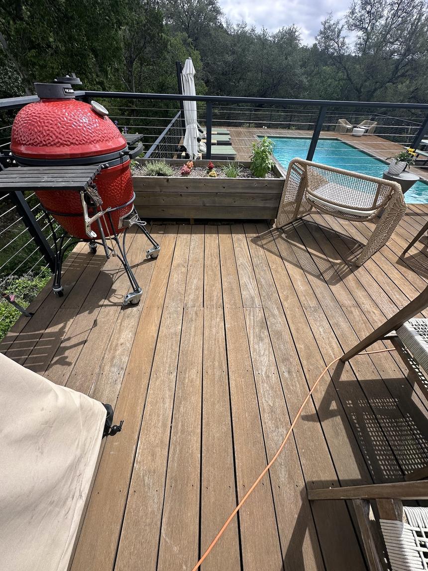 Prepared IPE deck boards during restoration in West Lake Hills TX
