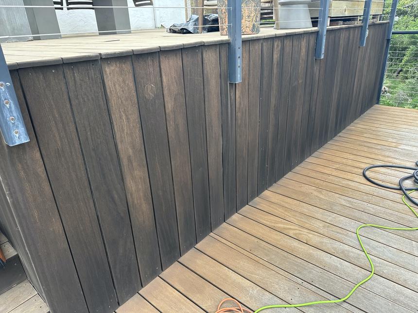 Hardwood deck restoration progress photo West Lake Hills Texas