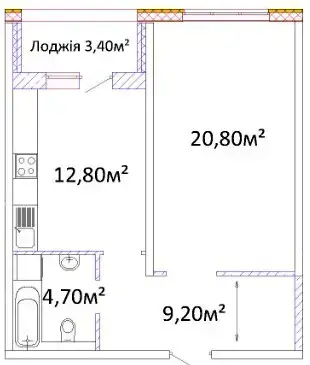 1-комнатная квартира в ЖК Оскар — вариант 4