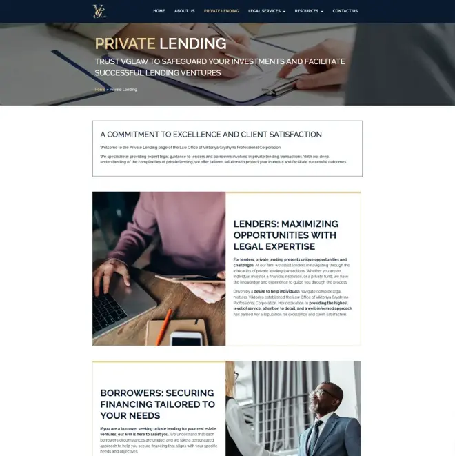 Private lending section on the VG Law website