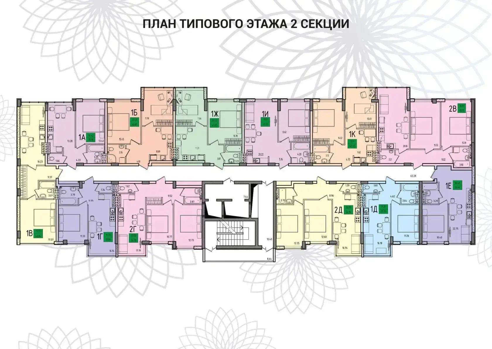 Типовая планировка этажа второй секции ЖК «Приморские Сады»