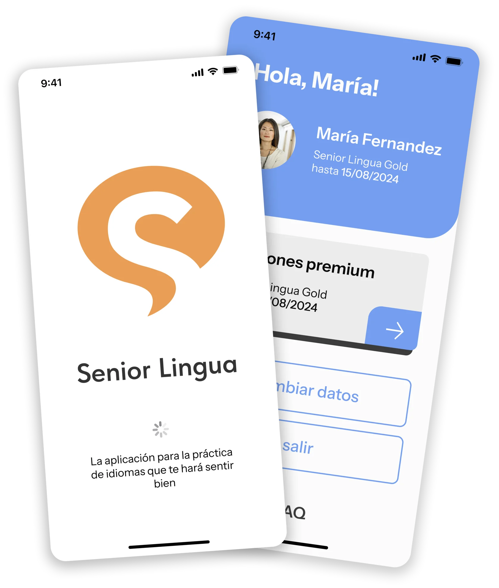 picture of the Senior Lingua App with a language student and a senior.