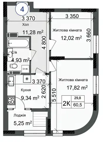2-кімнатна квартира в ЖК Odesa City — варіант 8