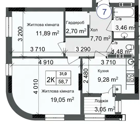 2-кімнатна квартира в ЖК Odesa City — варіант 7