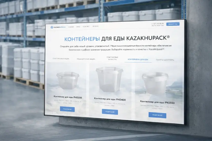 KazakhUpack food container catalogue on a monitor in a warehouse