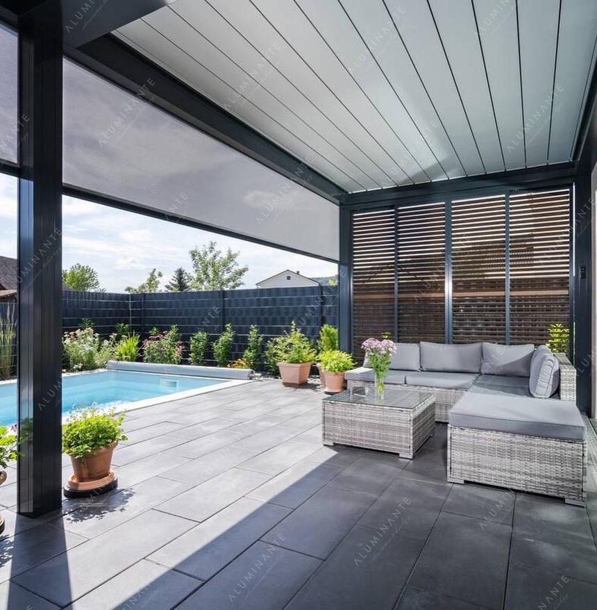Wall-mounted dual-module pivot-sliding pergola with VITO ZIP shading, photo 1