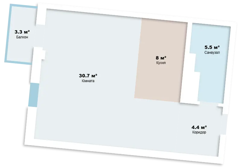 1-комнатная квартира — планировка 3
