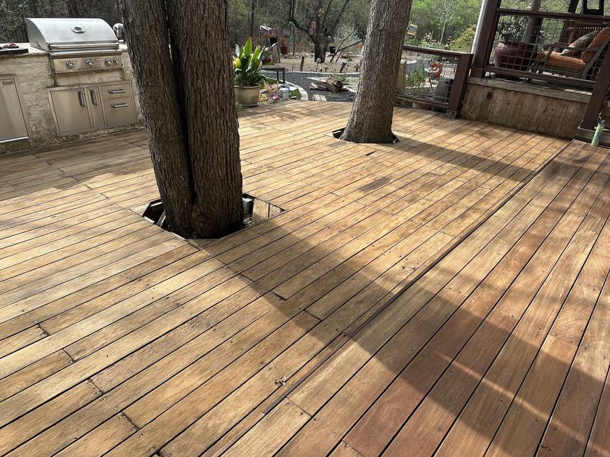 IPE deck after restoration Lakeway TX — natural golden color restored with hardwood oil finish