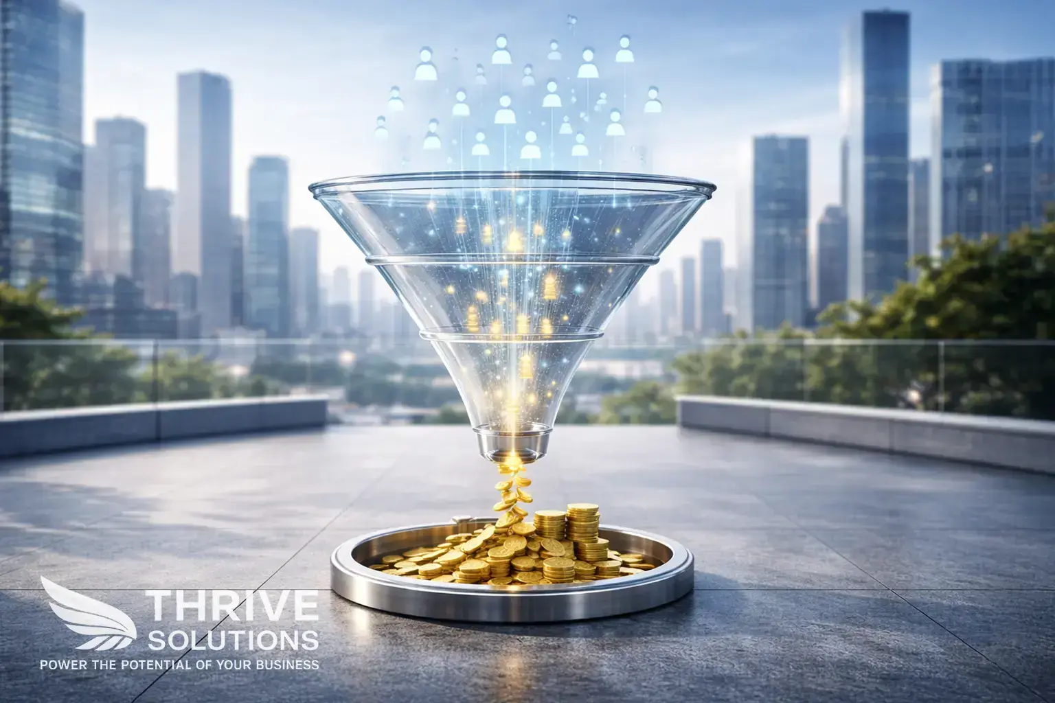 A funnel turning several marketing channels into steady revenue